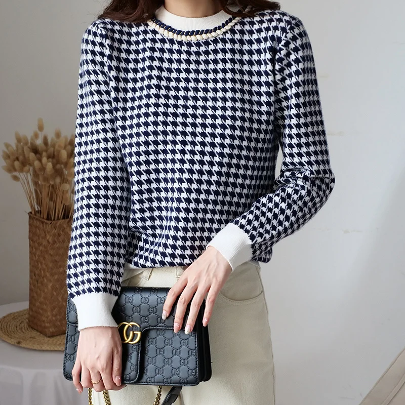 

Женский шерстяной вязаный свитер с геометрическим рисунком, повседневный Дамский пуловер из твида, женский джемпер в стиле ретро на осень и...