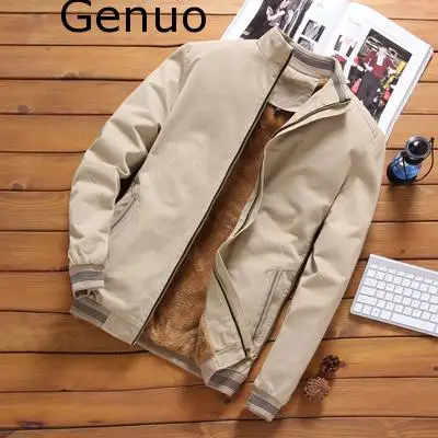 

Genuo Autumn Mens Bomber Jackets Casual Male Outwear Fleece Thick Warm Windbreaker Jacket Mens Military Baseball Coats Clothing
