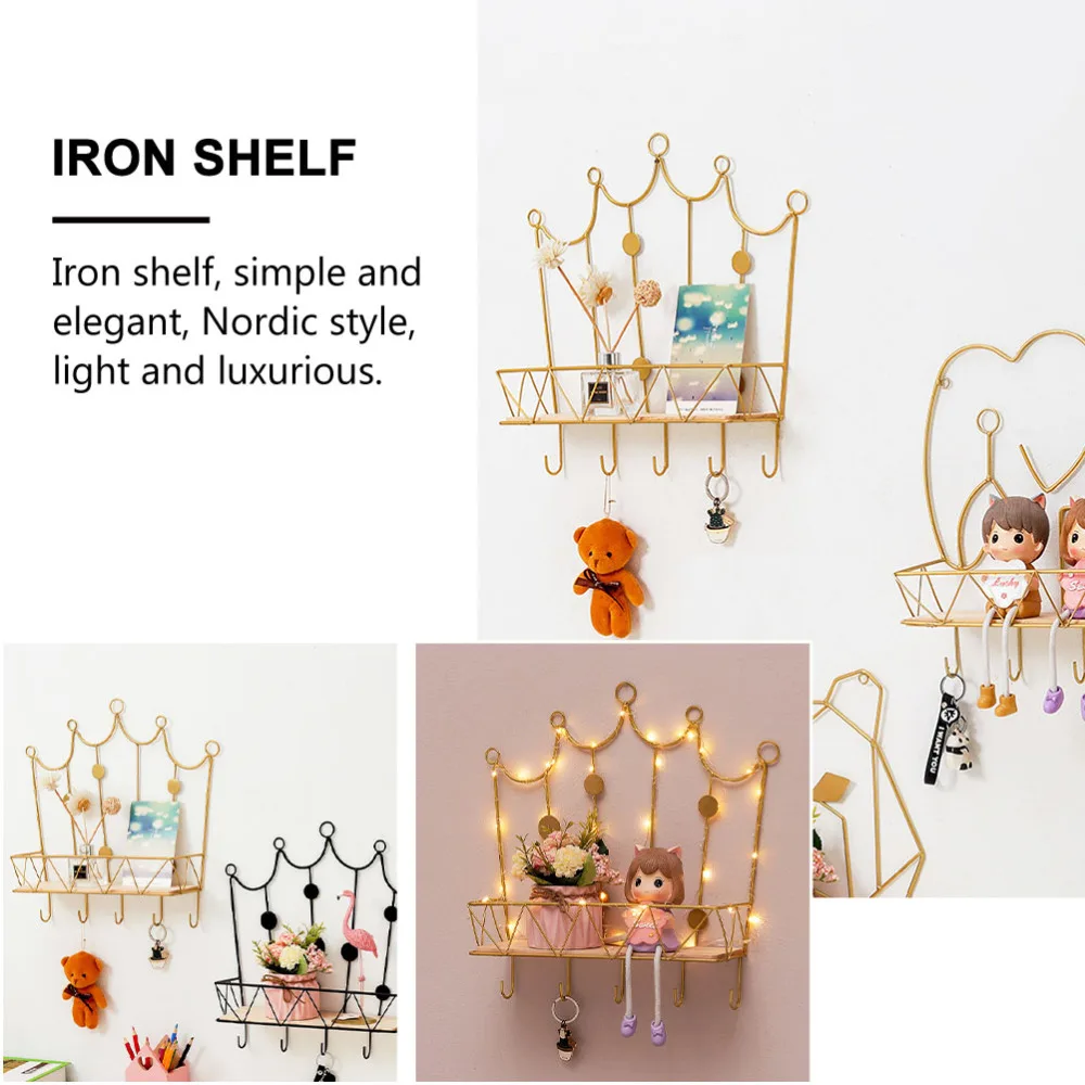 

1Pc Wall Hanging Storage Rack Decorative Storage Stand with Hook (Golden)