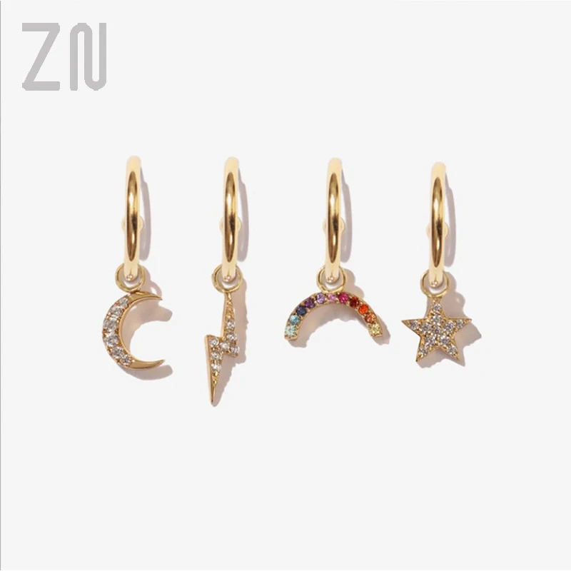 

ZN 2021 Fashion Crystal Trendy Golden Star Moon Lightning Cute Earrings for Women Hoop Earings For Women Jewelry