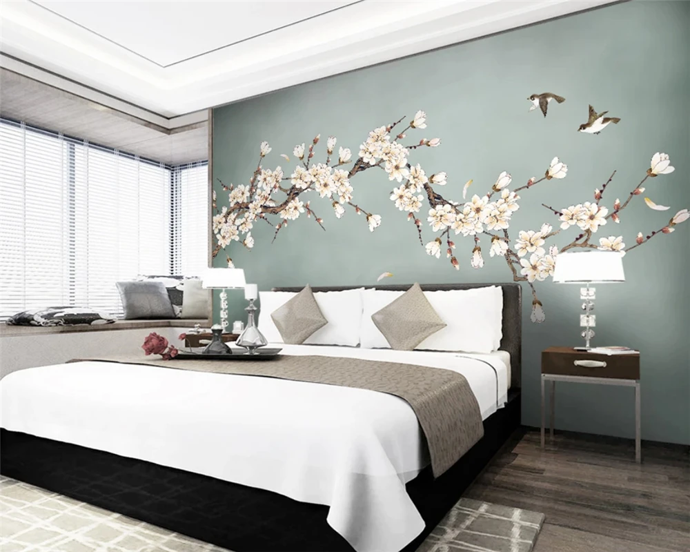 Новый фон для фотосъемки в китайском стиле с изображением цветов птиц магнолии