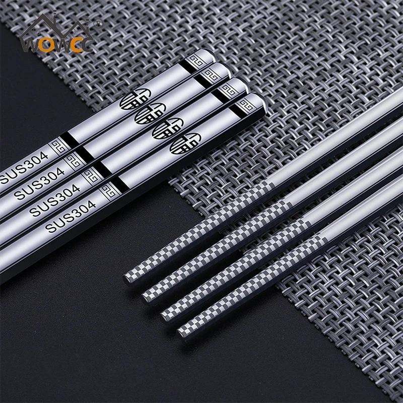 

1 Pair Luxury Stainless Steel Chopstick Set Metal Chinese Silver Child Chopsticks For Kids Sushi Food Sticks Tableware