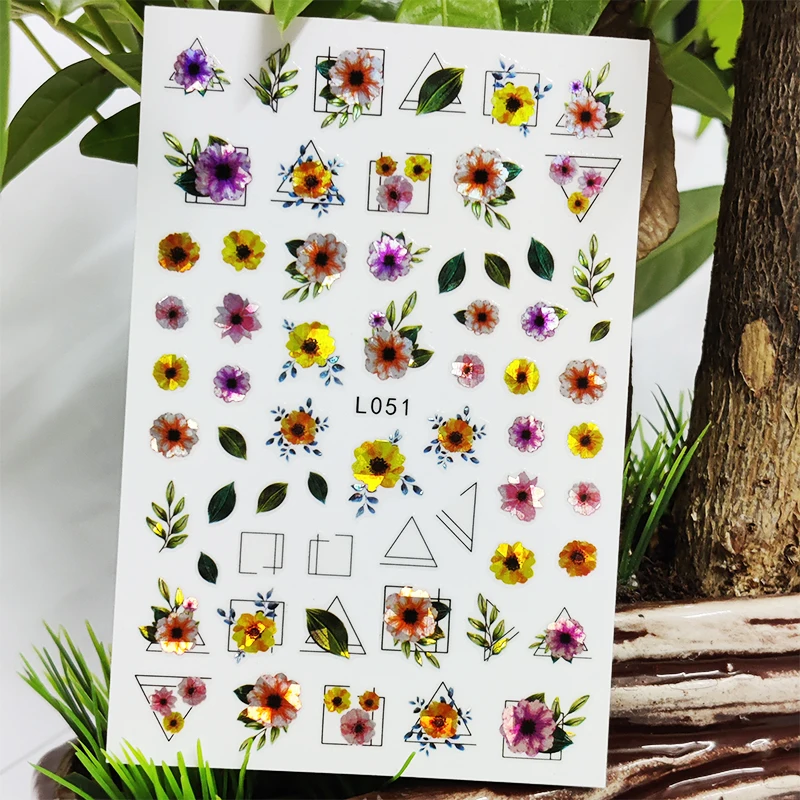 

3D Nail Sticker Waterproof Shining Decals Stickers for Nails Geometry Flowers Leaf Line Nail Art Decoration Aurora Silver Design