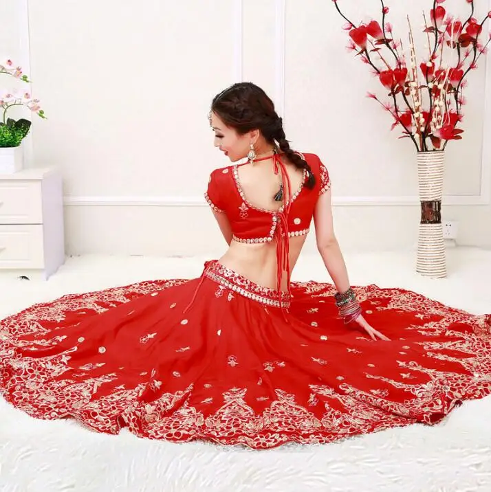 Женский костюм для индийского танца Lehenga Choli комплект из четырех предметов