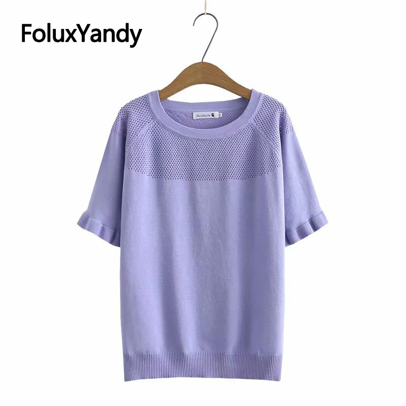 

Hollow Out Tops Women 2021 Summer Tops Tees Plus Size XXXL 4XL O Neck Ruffles Short Sleeve T-Shirt KKFY5487