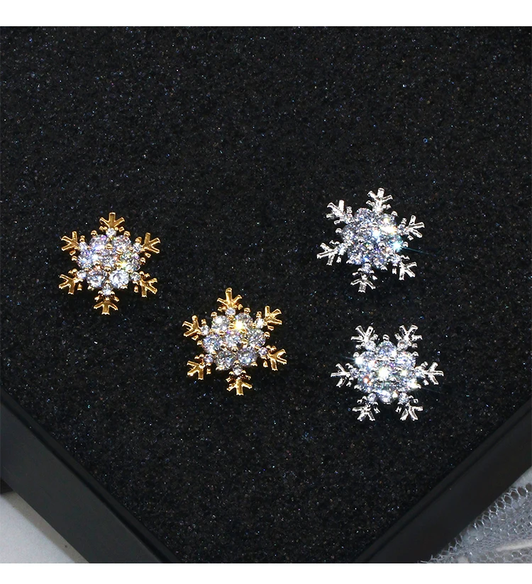 

Luxury Female Small Stone Earrings Real 925 Sterling Silver Stud Earrings For Women Vintage Snowflake Wedding Earrings
