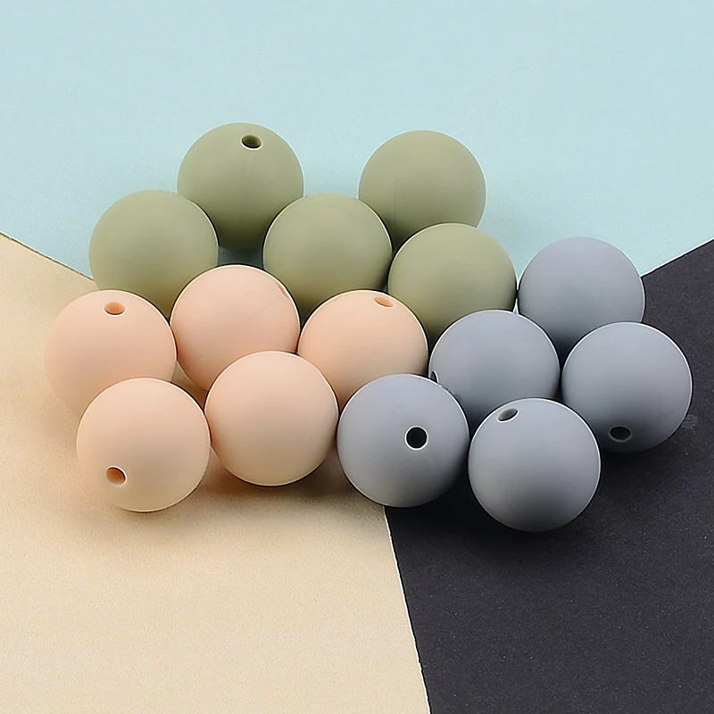 LOFCA 15mm 20pcs/lot Silicone Loose Beads Safe Teether Round Baby Teething Beads DIY Chewable Colorful Teething For Infant