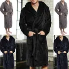 В американском стиле, имеется в наличии на складе; Зимние мужские удлиненные плюшевая шаль халат домашняя одежда для сна с длинным рукавом пальто