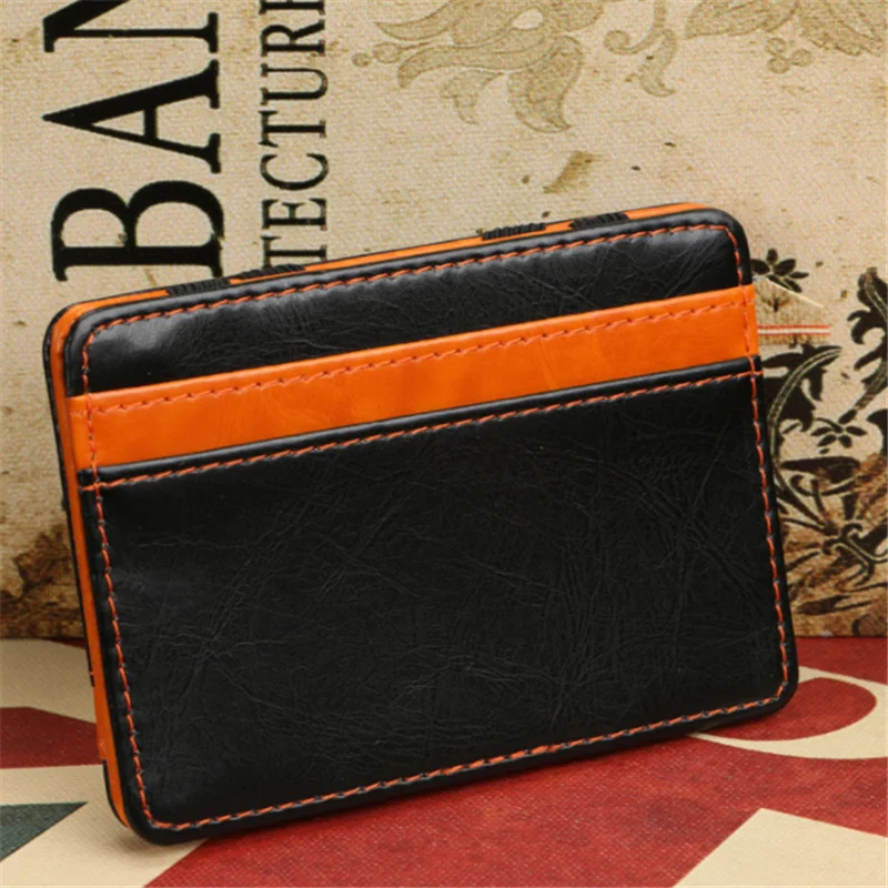 

2021 New Brand Men's Leather Magic Wallet Money Clips Thin Clutch Bus Card Bag For Women Small Cash Holder Slim Man Purse