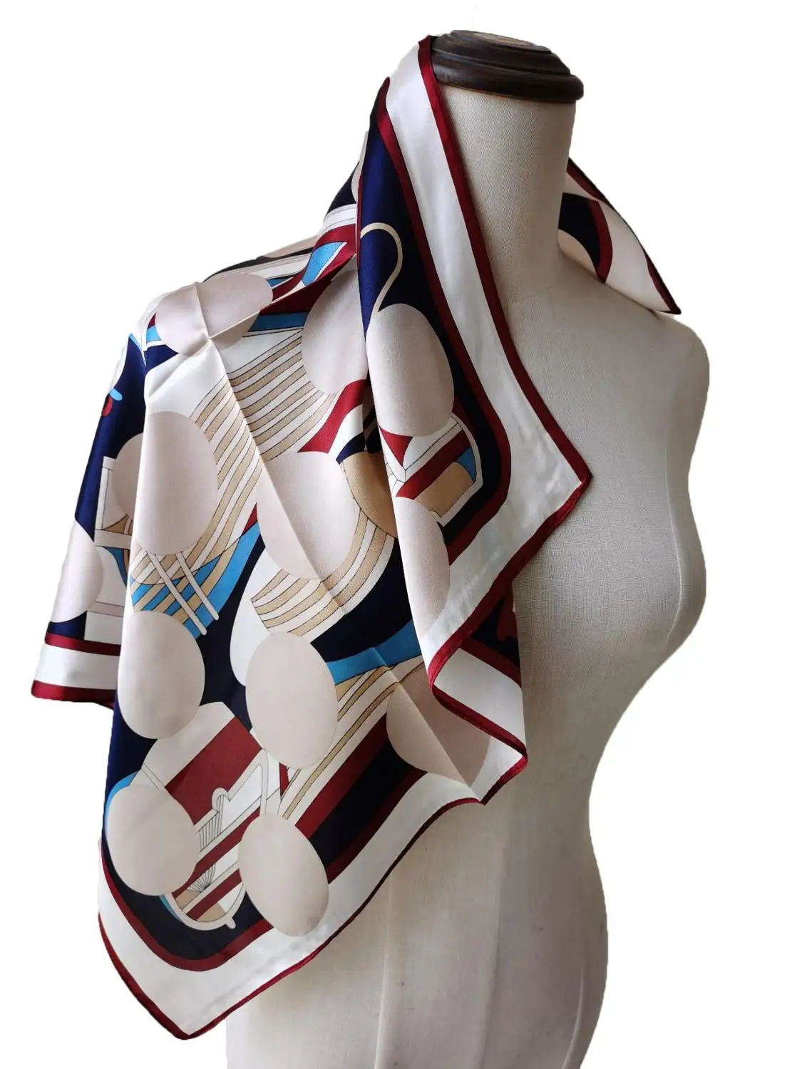 

100% Silk Square Scarf Shawl Vintage Kerchief Headbands Belt Chain Pattern Multiple wear methods Best Gift 53*53CM