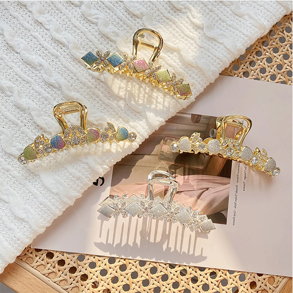 

Fashion Large Rhinestone Hair Claws Rhinestone Geometry Metal Hairpin Shark Clip Hair Claw Back Head Plate Hair Grab Clip