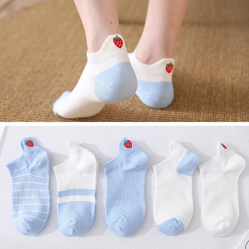 5Pairs/Lot New Funny Classic Cartoon Women Happy Socks Cotton Fashion Soft Food Cat Dog Cute Animal Harajuku Girls Short Socks