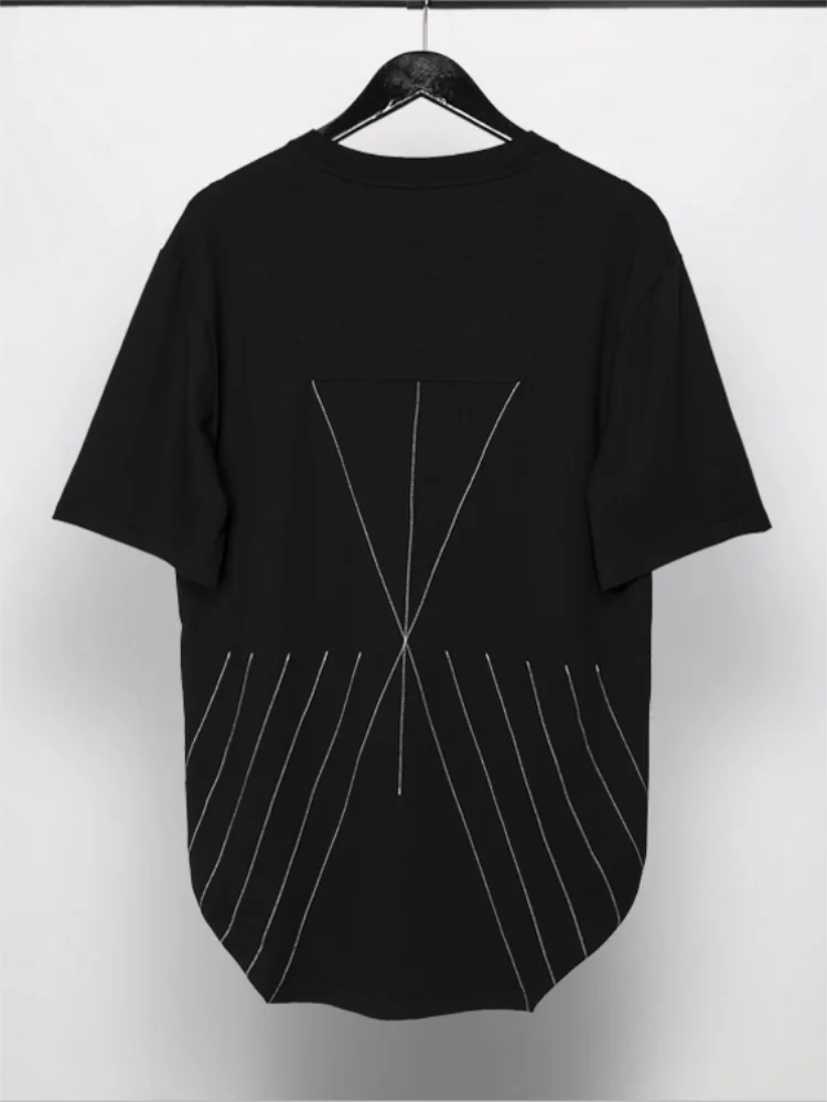 

Men's Short Sleeve T-Shirt Summer New Dark Personality Irregular Geometric Embroidery Line Stitching Design Casual Loose T-Shirt