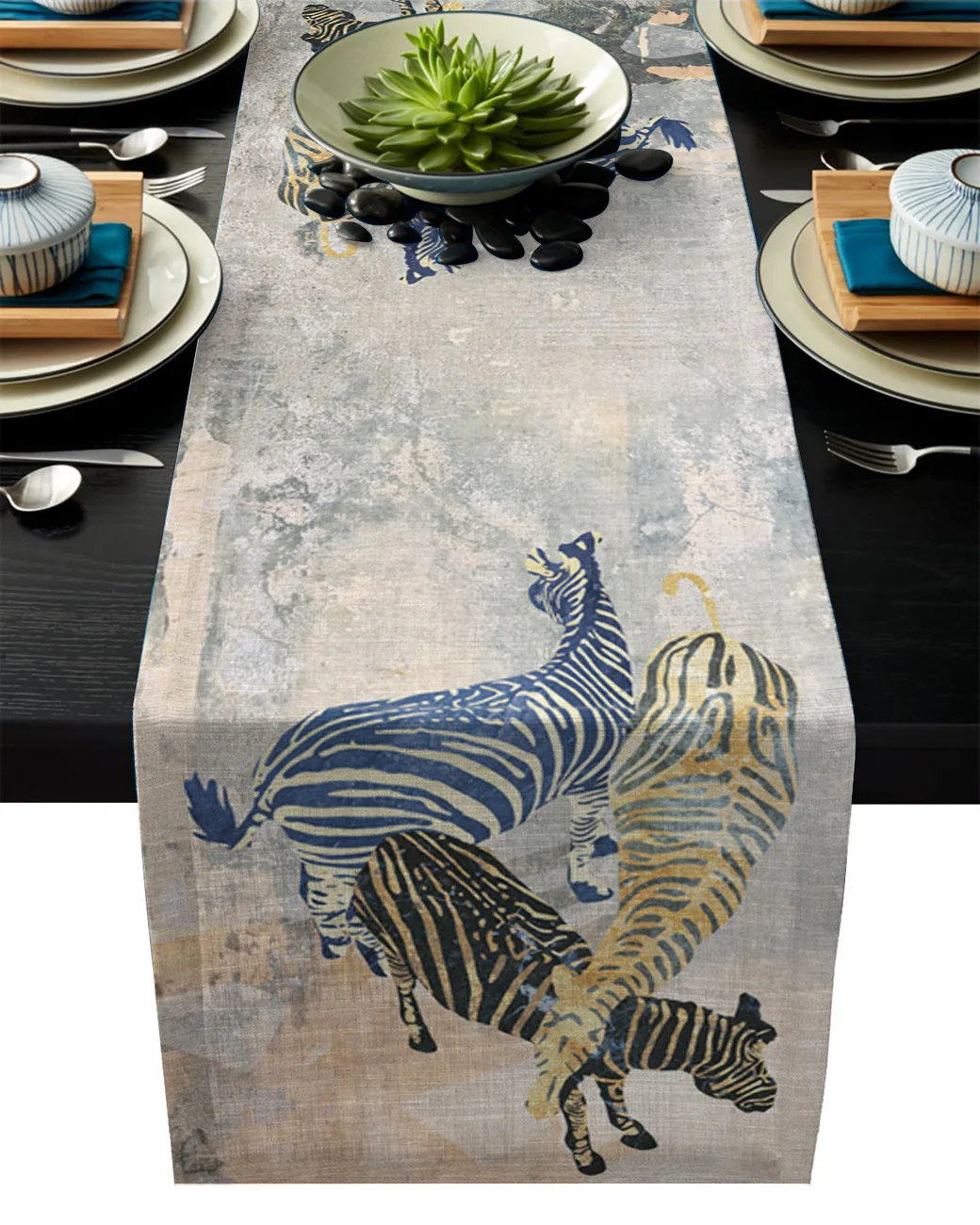 Животные ЗЕБРА МРАМОРНАЯ текстура Ретро серый Настольный дорожка современный