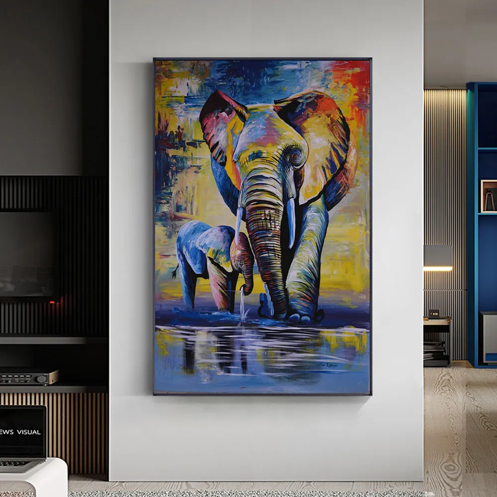 

Картина маслом ручной работы в стиле ретро, животное, холст, настенные картины ручной работы, Красочный Слон, картина маслом для домашнего д...