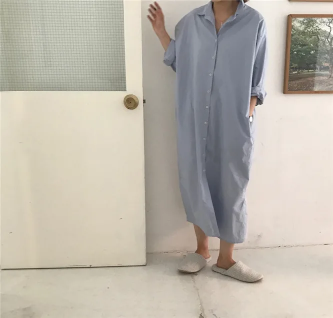 

2021 Autumn New Women Korean Long Cardigan BF Wind Casual Long Sleeve Plus Size Shirt Dresses