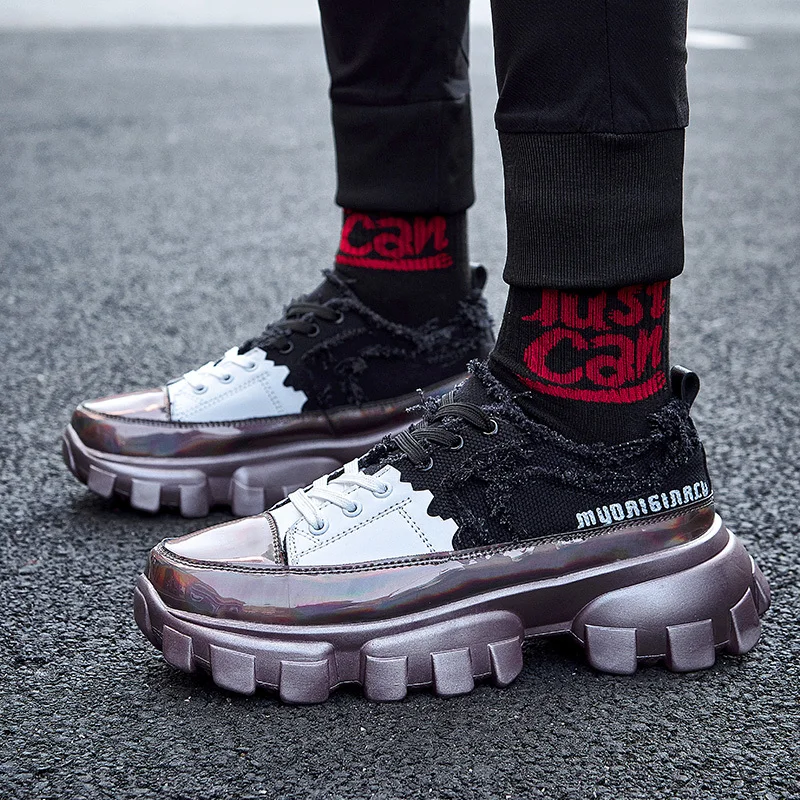Кроссовки мужские кожаные на толстой подошве уличная одежда в стиле хип-хоп