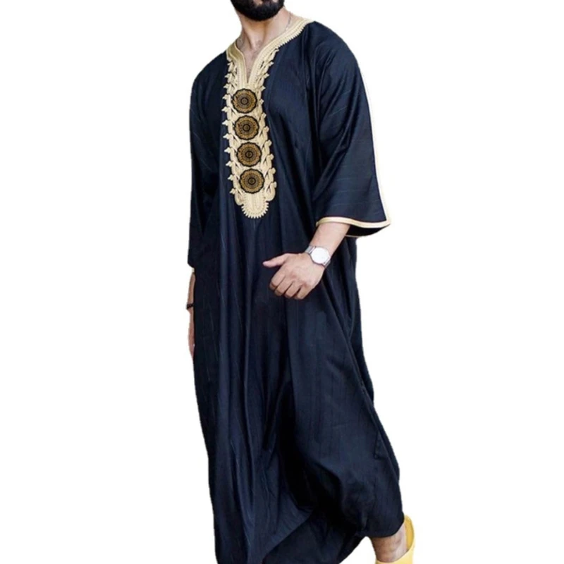 

P8DB Muslim Men Thobe Middle East Saudi Arab Kaftan Islamic Abaya Dress Long Robe