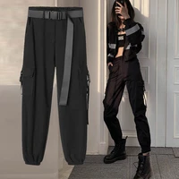 2022 streetwear cargo pants women casual joggers black high waist loose female trousers korean style with belt ladies pants y42