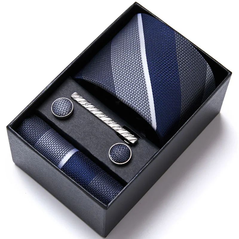 

Gift Box packing Mens Tie 100% Silk Gravata Novelty Necktie Hanky Cufflink&Pin Set For Wedding Business Party Free Shipping