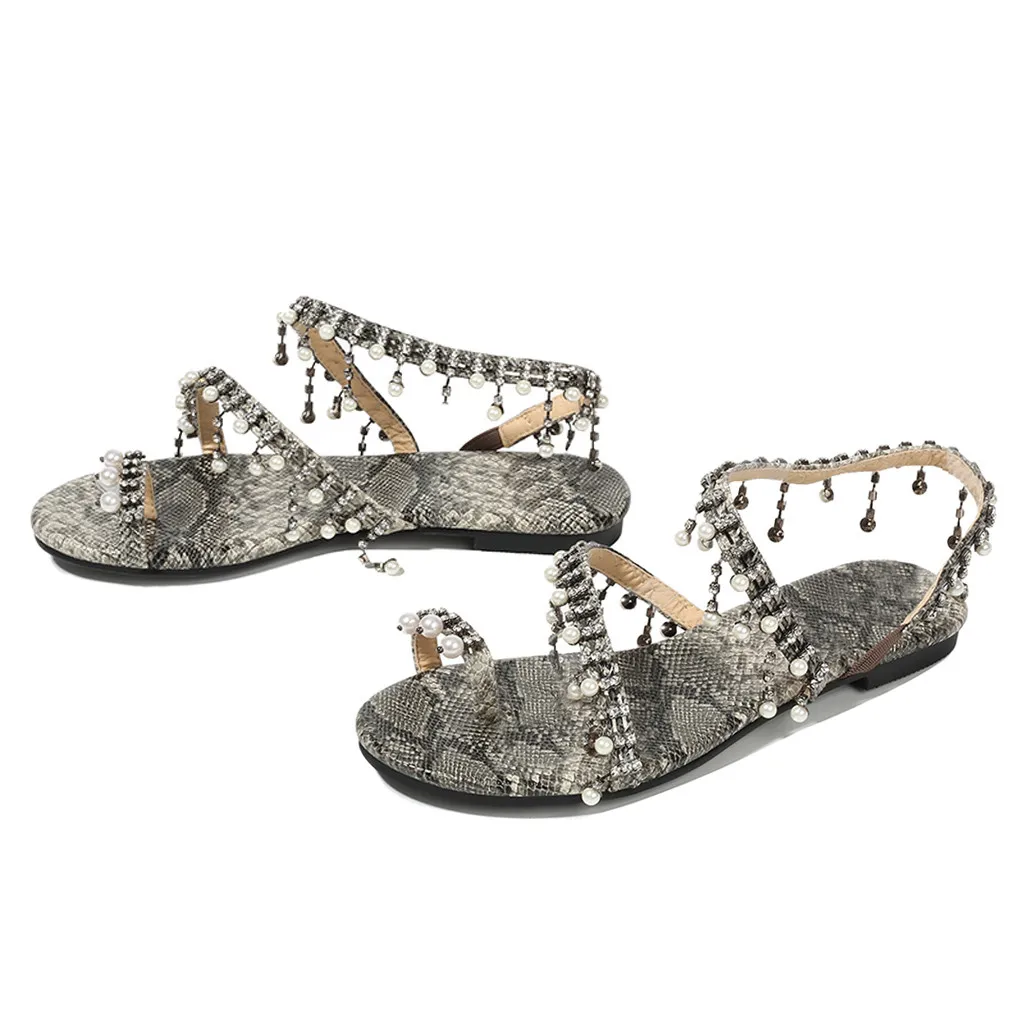 Женская обувь Пикантные сандалии со змеиным принтом Обувь в римском стиле на