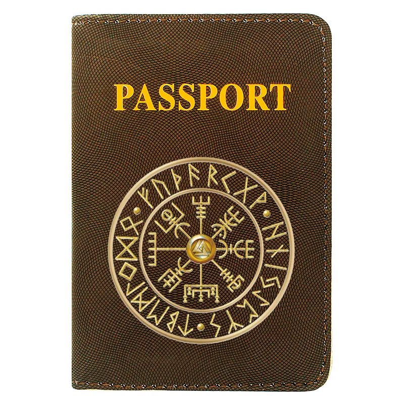 

Cute Women Men Passport Cover Pu Leather Norse Mythology Viking Printing Travel ID Credit Card Holder Packet Wallet