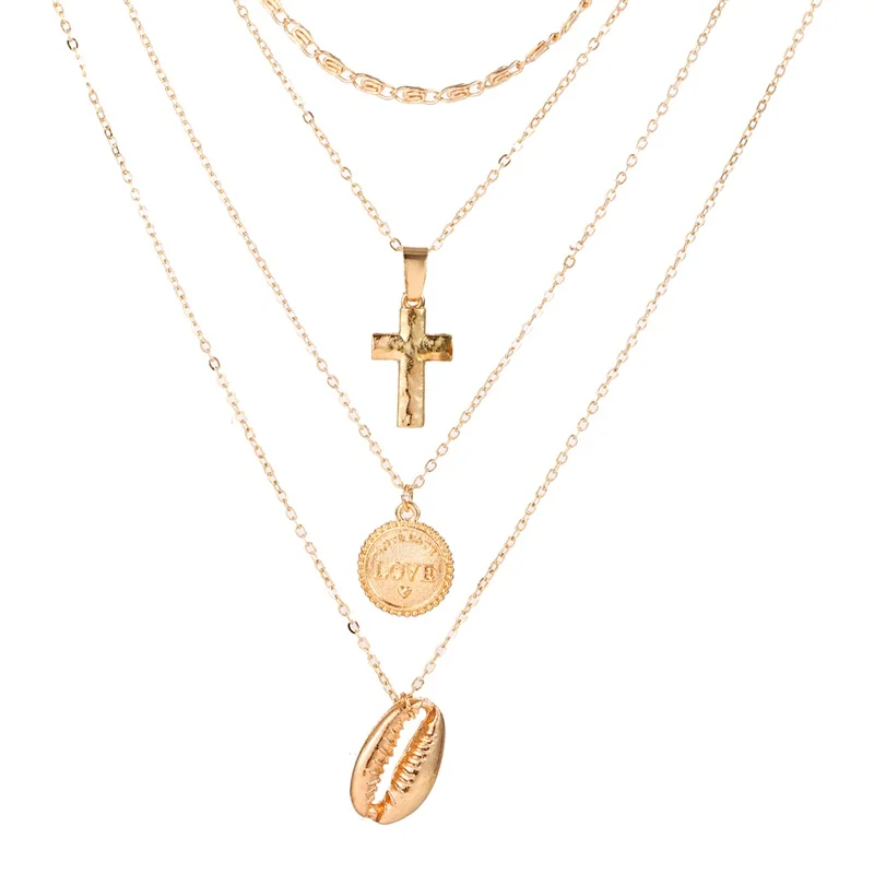 Винтажное многослойное металлическое ожерелье в виде морской раковины с