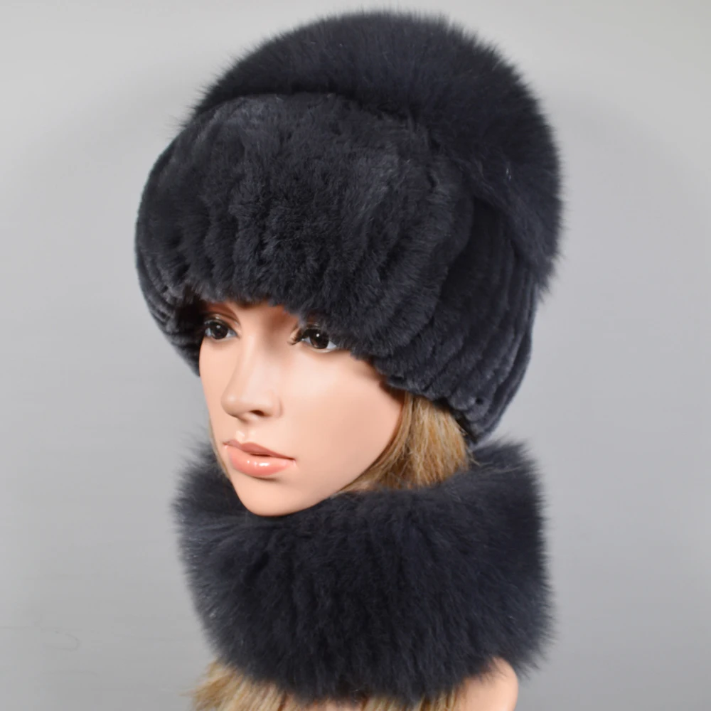 Шарф-шапка женский из натурального Лисьего меха зимний настоящий мех кролика |