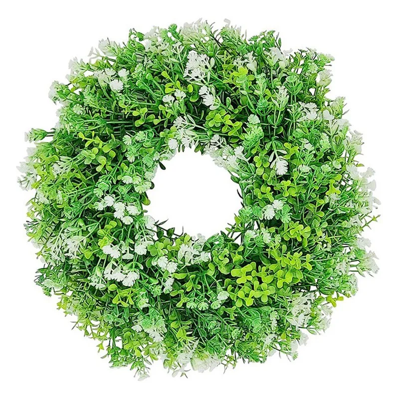 

Promotion! Artificial Babys Breath Wreath Eucalyptus Wreath for Front Door Wall Window Wedding Party Garden Farmhouse Home Decor