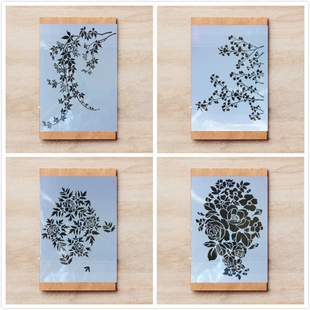 

4 шт. A4 29 см цветочный лист гинкго DIY трафареты для наслоения настенная живопись раскраска для скрапбукинга тиснильный альбом декоративный ш...