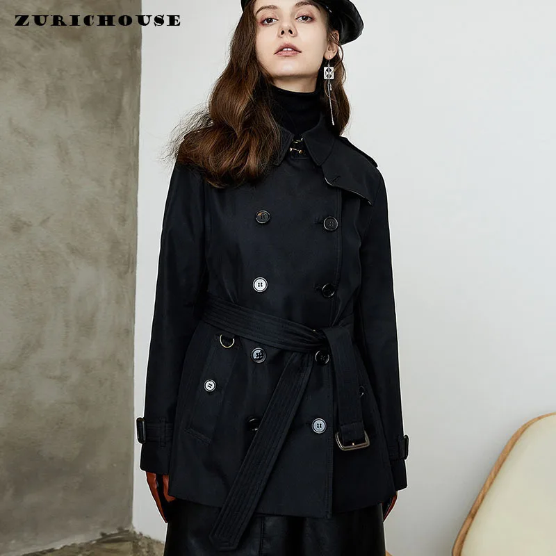 

Женский двубортный плащ с поясом ZURICHOUSE, модный тренчкот в британском стиле с отложным воротником для повседневной носки