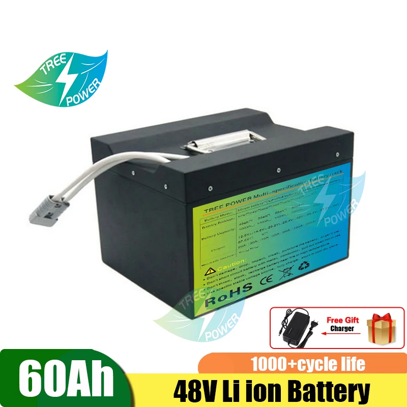 

48V 60AH electric motorcycle tricycle lithium ion battery takeaway for driving steel shell power lithium battery pack+10A charge