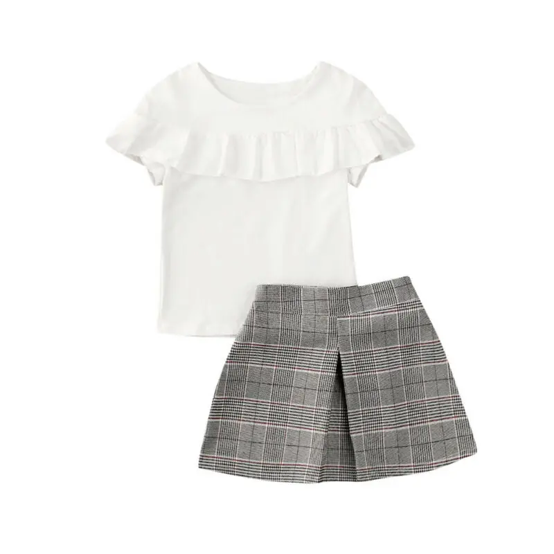 Комплект одежды для маленьких девочек белая футболка с оборками + серая