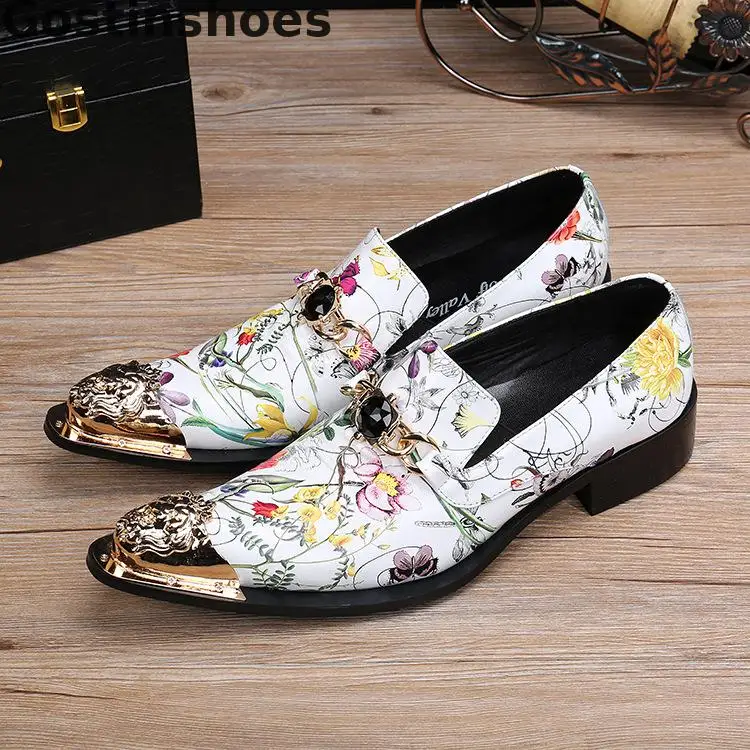 Fashion Men Shoes Genuine Leather Printed Slip-on Loafers Iron-tipped Casual Low Heel Rubber Sole Leisure | Обувь