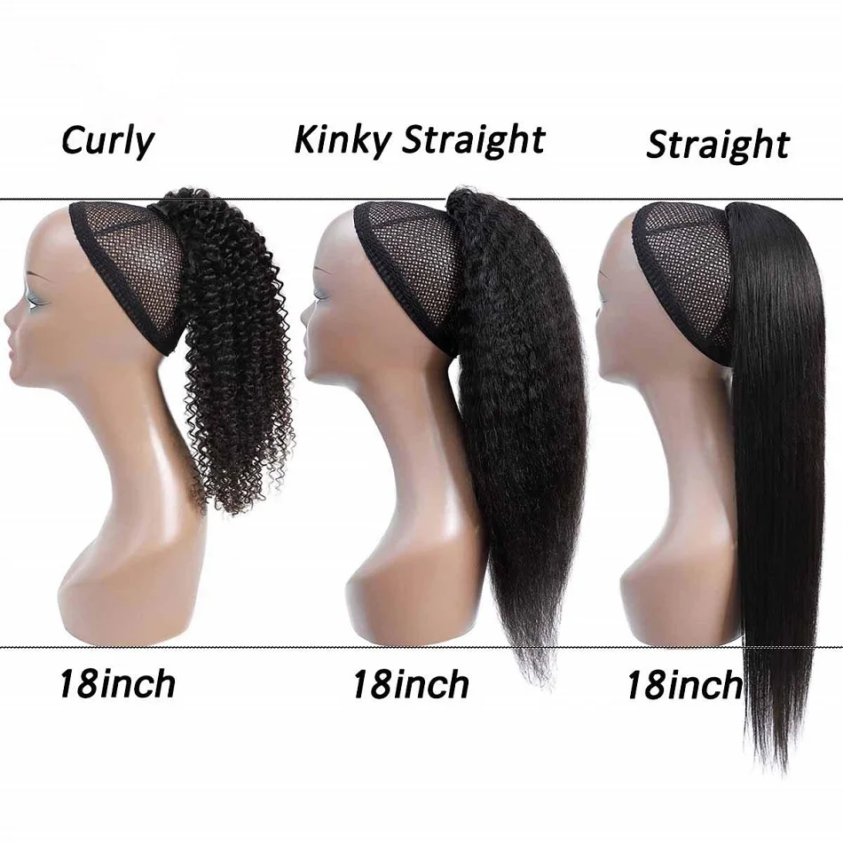

Kinky Straight Ponytail Human Hair Wrap Indian Yaki Pony Tail Around Clip Long Remy Ponytail Hair Extensions For African Women