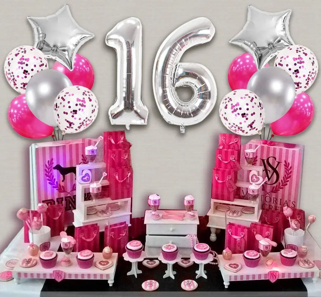 Decoraciones para fiesta de cumplea&ntilde;os 16 para ni&ntilde;as, suministros para fiesta de cumplea&ntilde;os n&uacute;mero 16, globos, cortina, pancarta de feliz cumplea&ntilde;os-2