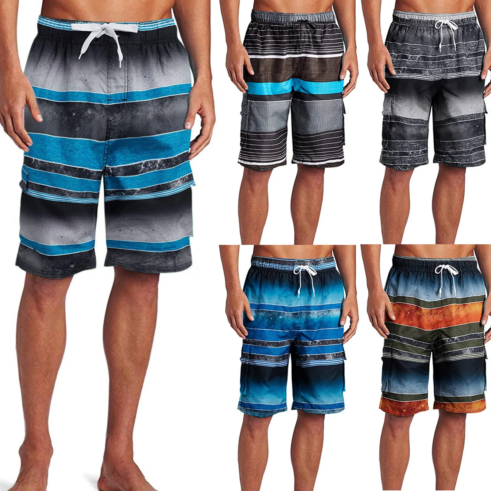 

Shorts Men Stripe Printed Swimsuit Trunks Fashion Leisure Short Pants Summer Casual Vacation Beach Shorts Pants zwembroek heren