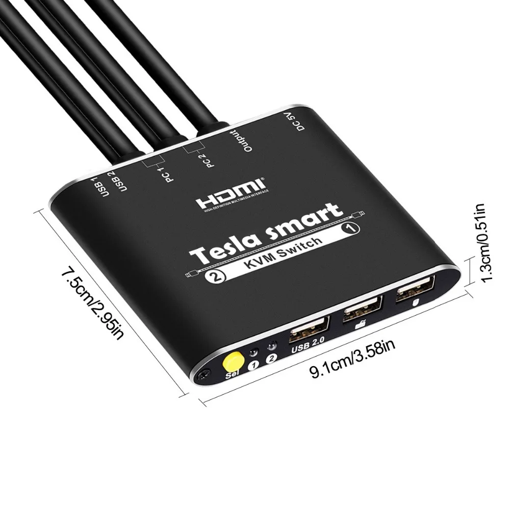 KVM переключатель Tesla smart высококачественный 2-портовый USB HDMI Кабельный с дополнительным USB 2,0 портом поддержка 4 K* 2 K(3840x2160