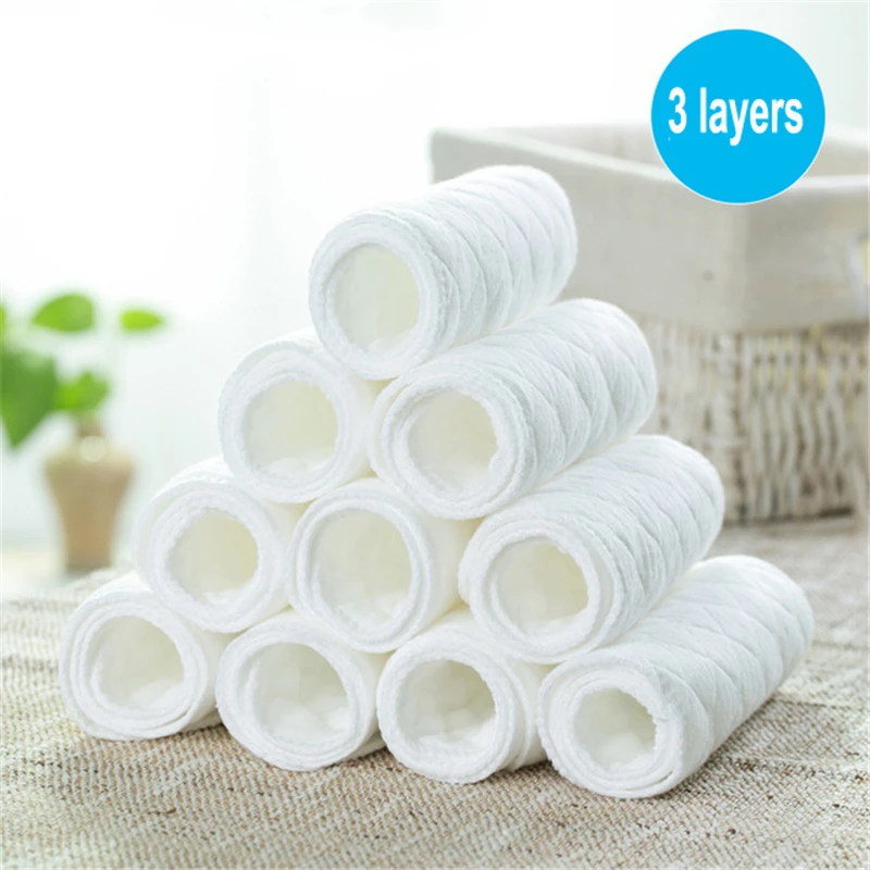 

10pcs/lot Baby Washable Reusable 3 Layers Baby Cloth Diaper Insert Super Absorbency Microfiber Nappy Liners