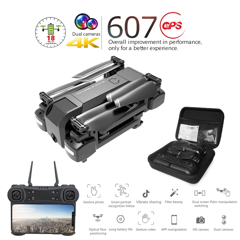 Новейший Квадрокоптер KF607 с GPS Wi Fi FPV 1080P 4K HD двойная камера оптический поток Селфи