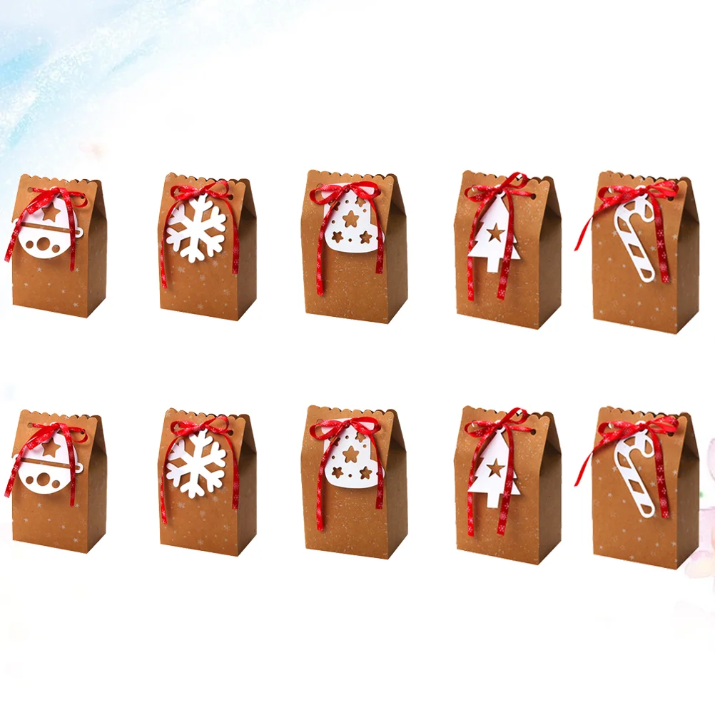 

10pcs Large Christmas Portable Candy Boxes DIY Baking Biscuits Packing Boxes Kraft Paper Gift Container Case Party