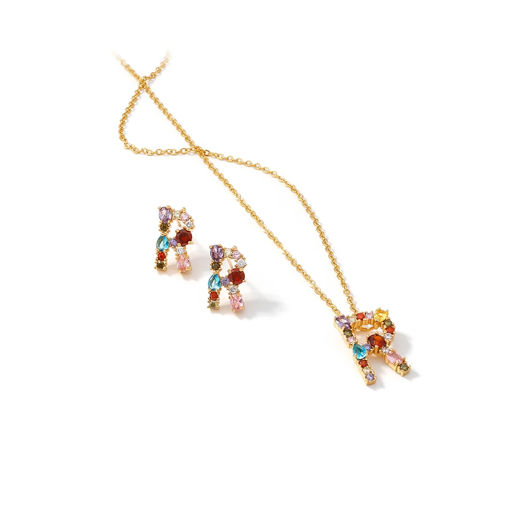 Yhpup ювелирные изделия-наборы радужных цветов циркониевое ожерелье серьги буквы R