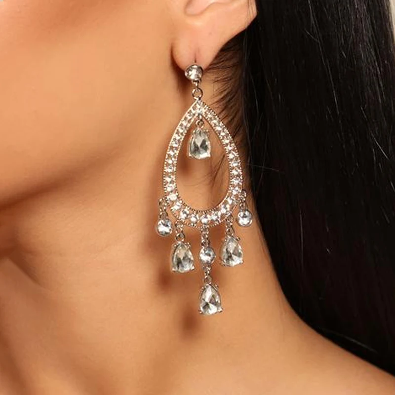

Stonefans Lattice Water Drop Earrings for Women Piercing Hoops Wedding Earrings High Quality Elegant Brides Unusual Jewelry Gift