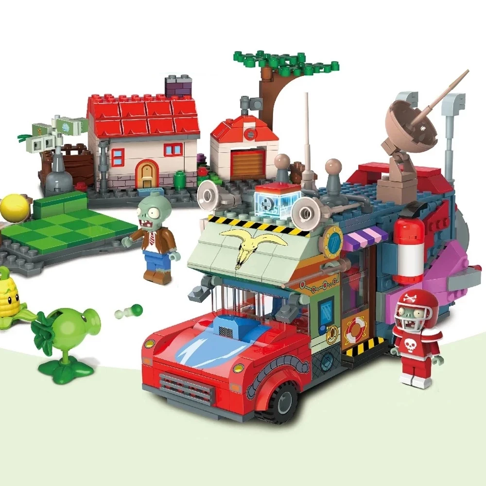 

New Plants vs. Zombies Legoing Model Children's Educational Toys PVZ Pea Shooting Set Space-Time Shuttle Building Block Set