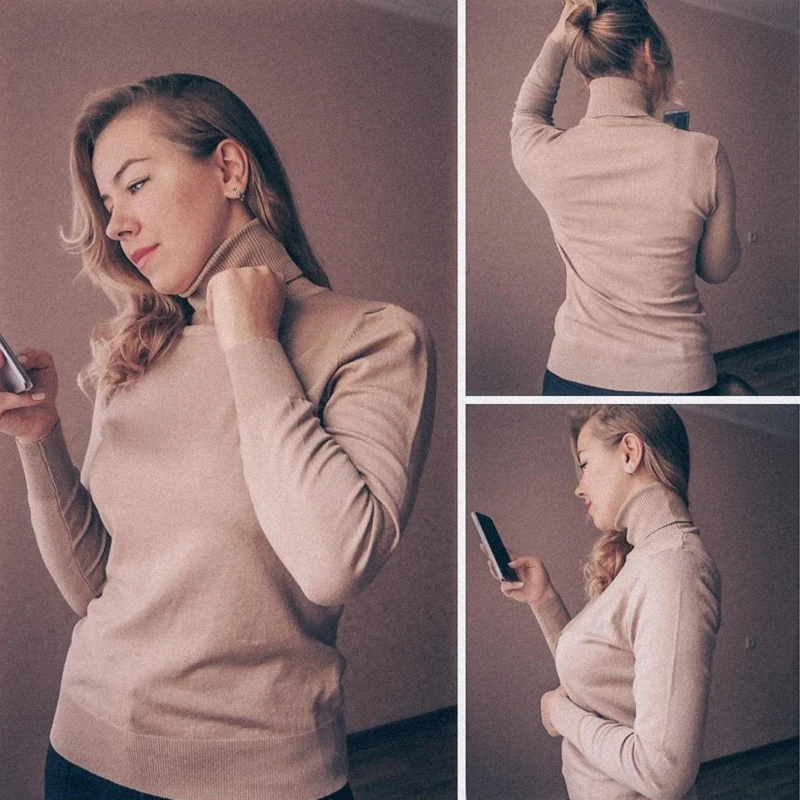 Женский вязаный свитер с высоким воротом Зимний пуловер длинным рукавом зима 2021