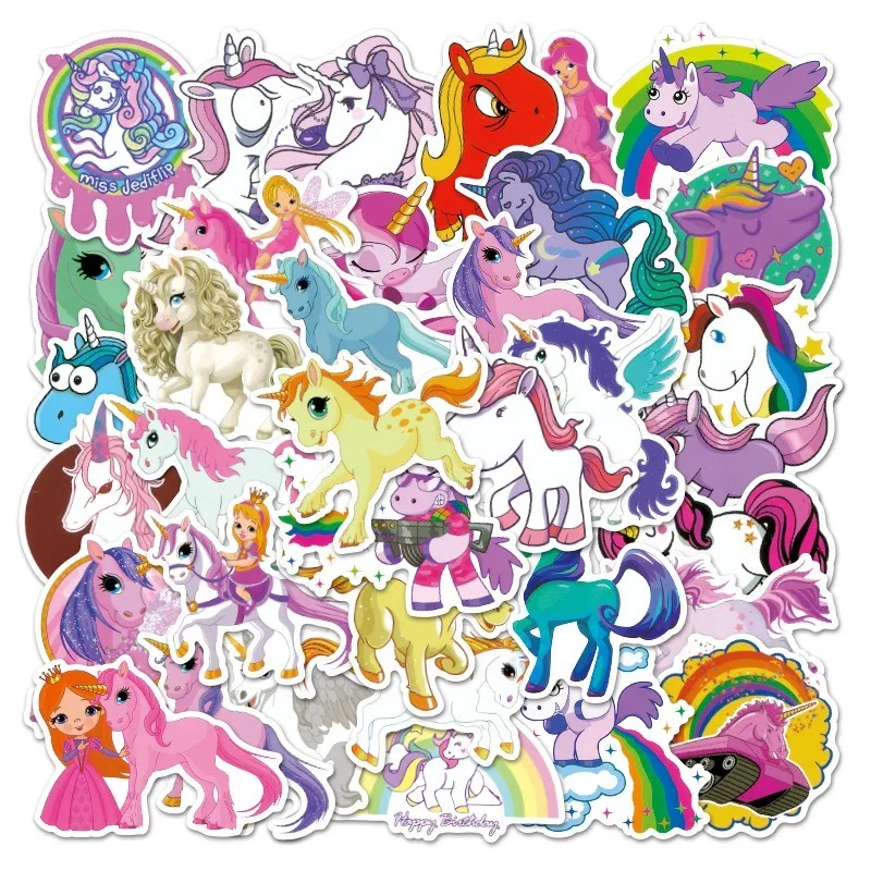 

50pcs Unicorn Cute Cartoon Stickers Personality Helmet Skateboard Bicycle Guitar Suitcase Computer Phone Pvc Waterproof Stickers