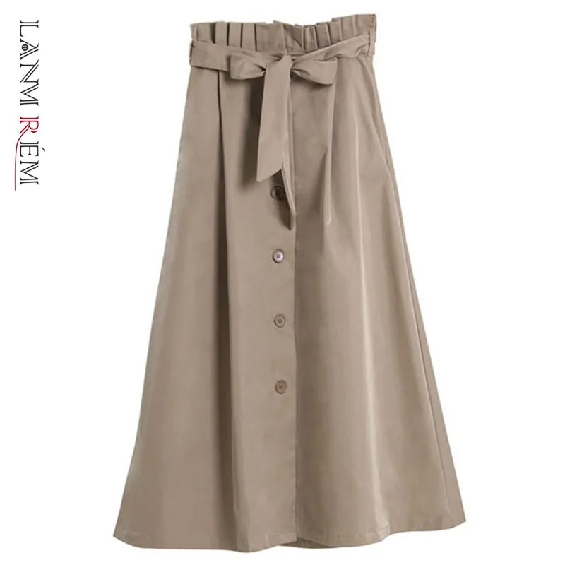 

LANMREM 2022 весна осень новая Женская Асимметричная плиссированная однобортная юбка цвета хаки с высокой талией Женская мода 2W1314