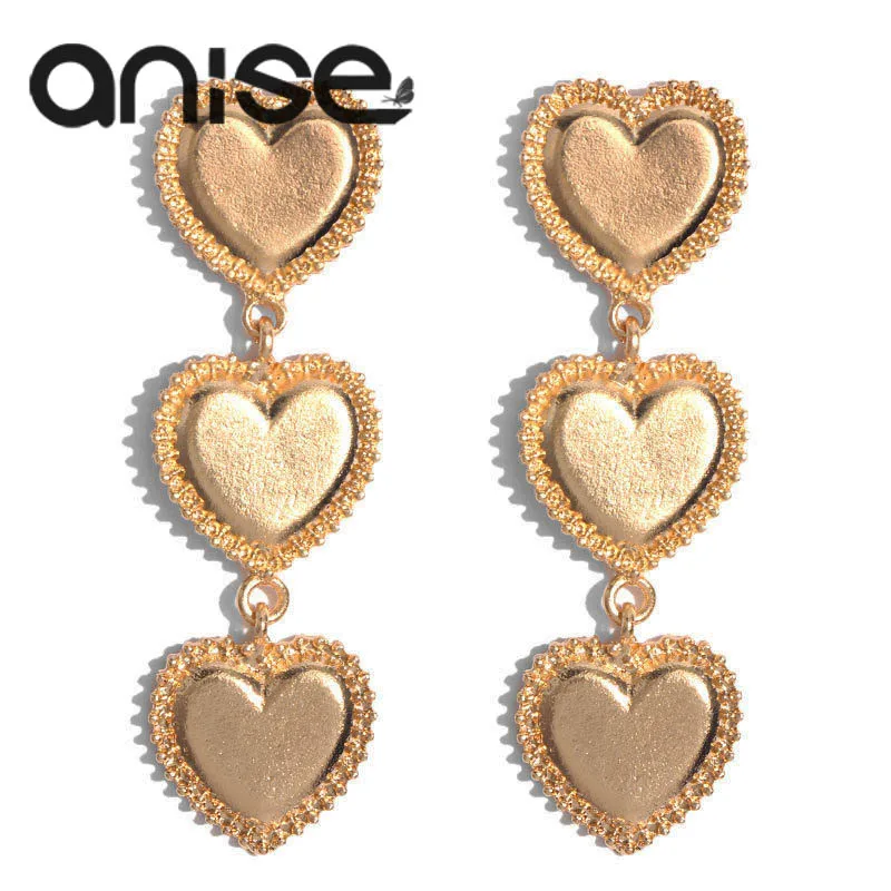 Anise женские золотые серьги с тремя цепочками в форме сердца модные длинные