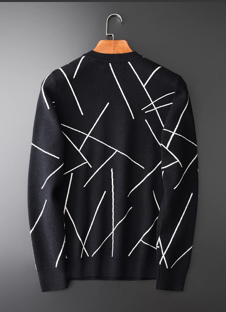 Men Luxury Jacquard Striped Knitting Round Collar Mens Fashion Casual Slim Fit Sweater Man Plus Size 4XL |