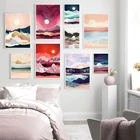 Абстрактный пейзаж, картина Восход солнца, закат, ночь, луна, горы, озеро, холст, постеры и принты, настенное искусство, декор для гостиной